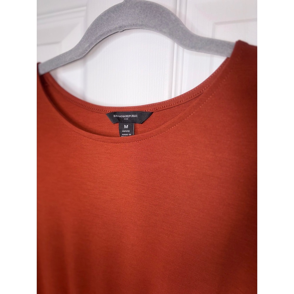 Banana Republic Midi Dress Rust Orange Cap Sleeve Cinched Waist Petite M - Picture 4 of 7
